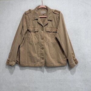 Lucky Brand Jacket Womens Large Brown Utility Military Button Front Lyocell